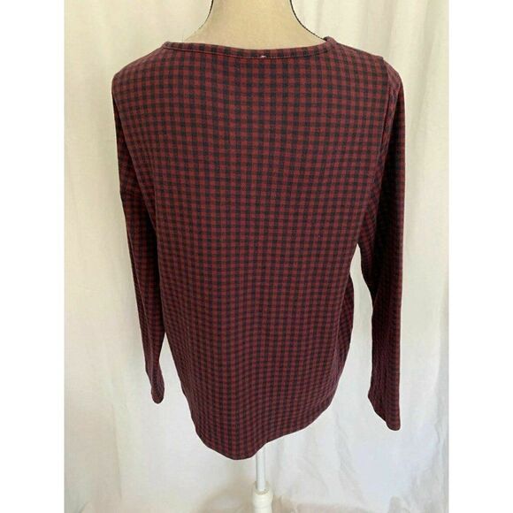 Zara Womens Burgundy Red Black Checked Long Sleeve Sweater Top Large - Picture 4 of 6